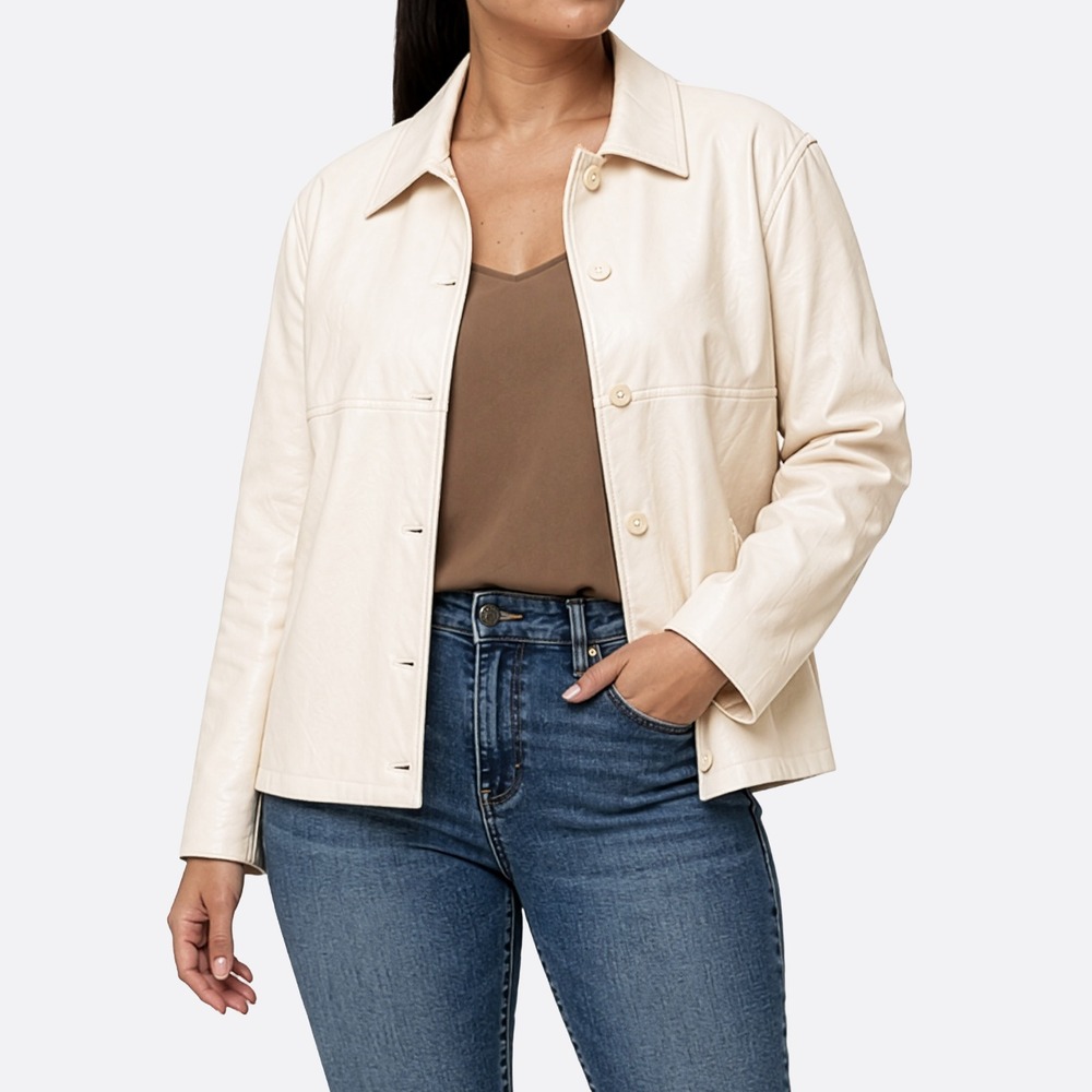 Aritzia Buttery Vegan Leather Shacket M/L Sunday Best Gabby Shirt Jacket Birch